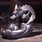 Maxbell Ceramic Backflow Incense Burner Home Decor Dragon Cones Holder Censer a