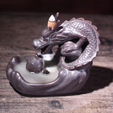 Maxbell Ceramic Backflow Incense Burner Home Decor Dragon Cones Holder Censer a
