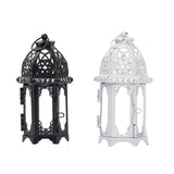 Glass Tealight Candle Holder Wrought Iron Lantern Home Wedding Decoration Black