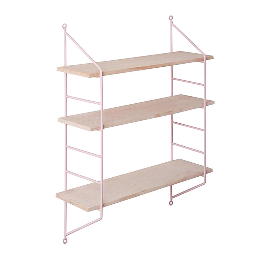 Max 3 Layer Wall Hanging Wooden Shelves Floating Wall Shelf Home Decor Pink