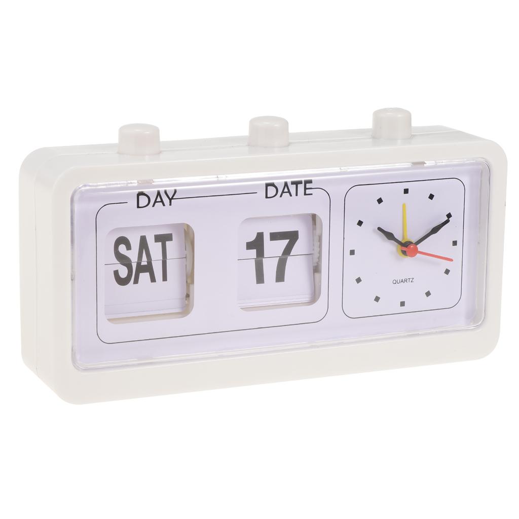 Retro Fashion Flip Clock Digtal Flip Day Date Time Display Clock White