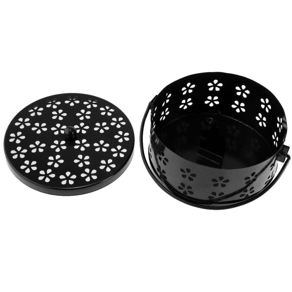 Retro Hollow Out Mosquito Coil Holder Handle Box for Teahouse Home Black