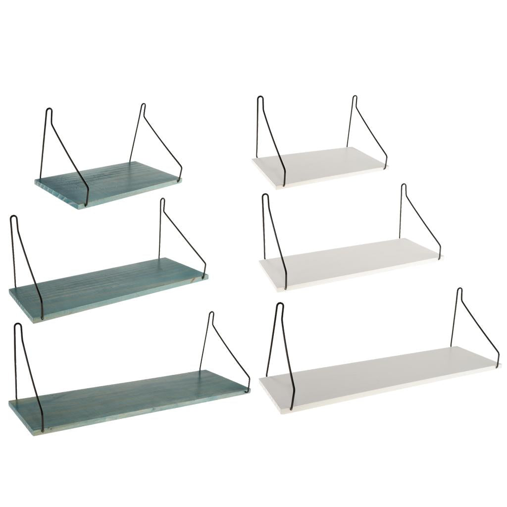Maxbell  Solid Wooden Wall Shelf Iron Partition Board Sundries Storage Rack White-S