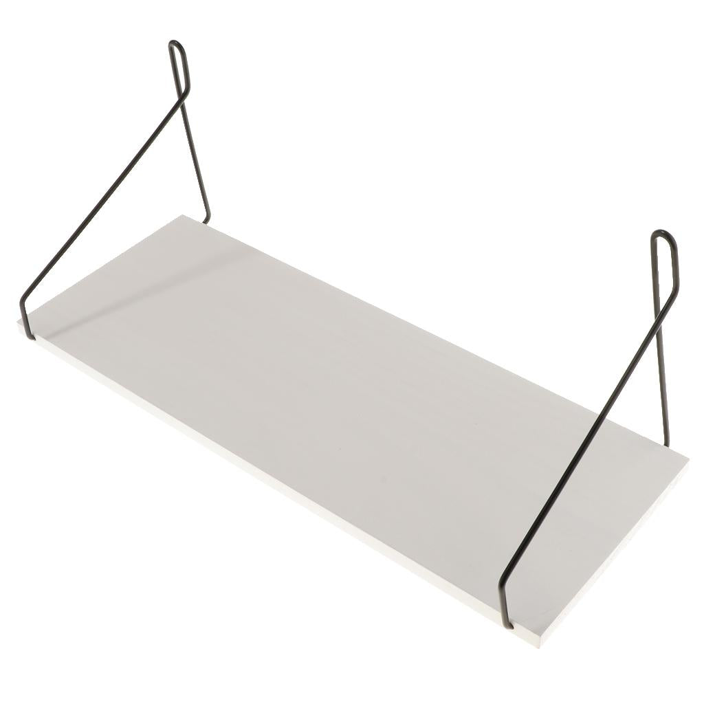 Maxbell  Solid Wooden Wall Shelf Iron Partition Board Sundries Storage Rack White-M