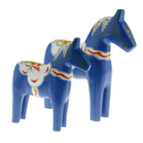 Set of 2 Hand Painted Swedish Wooden Dala Horse Figurine Ornaments Blue