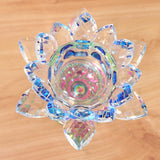 7 Colors Buddhist Crystal Glass Tea Light Lotus Flower Candle Holder Blue