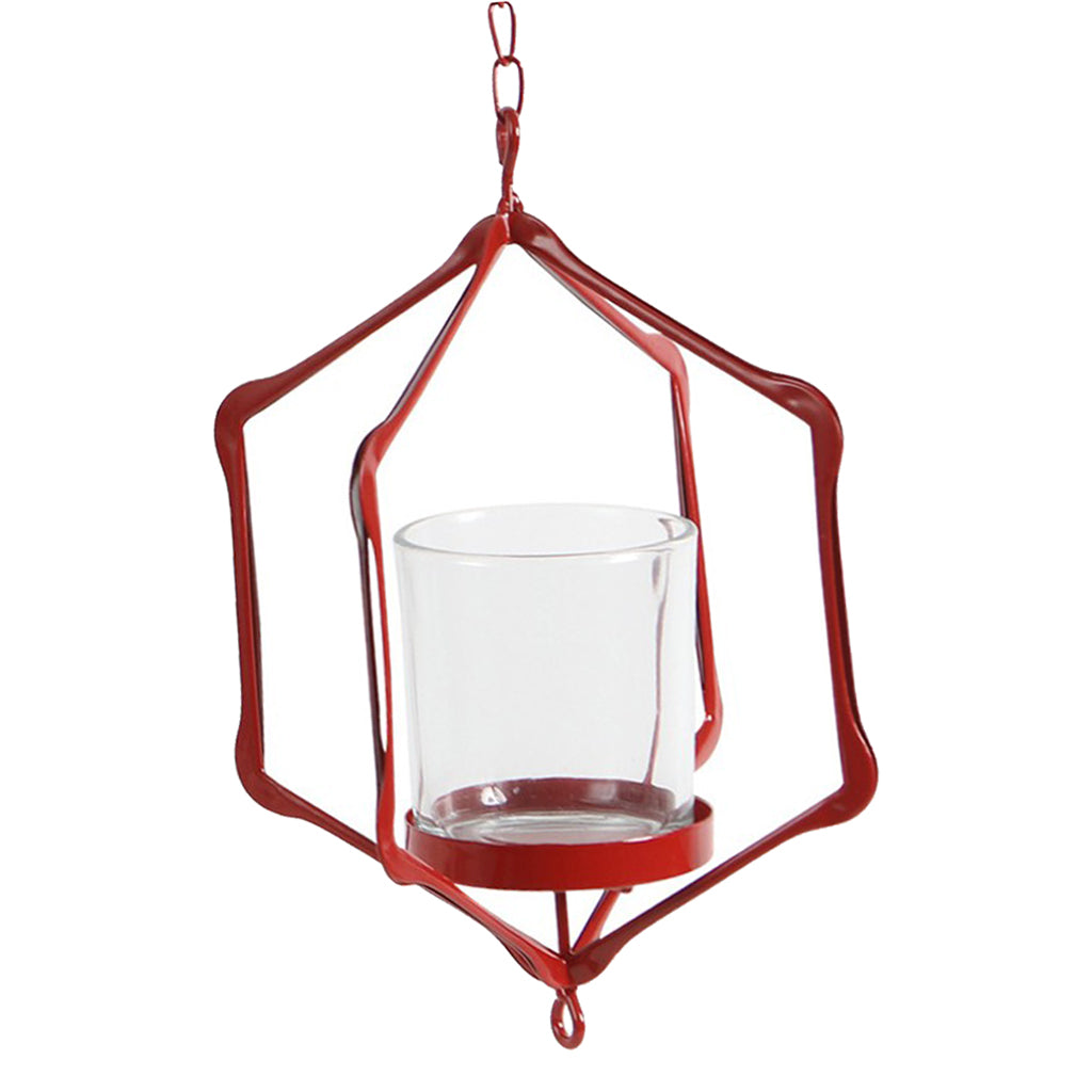 Iron Ceiling Chandelier 3D Geometric Candle Holder Hanging Candlestick D - Red