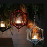 Maxbell Iron Ceiling Chandelier 3D Geometric Candle Holder Hanging Candlestick  F - Red