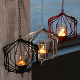 Maxbell Iron Ceiling Chandelier 3D Geometric Candle Holder Hanging Candlestick  F - Red