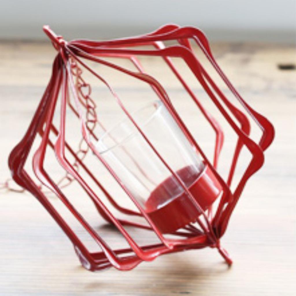 Maxbell Iron Ceiling Chandelier 3D Geometric Candle Holder Hanging Candlestick  F - Red