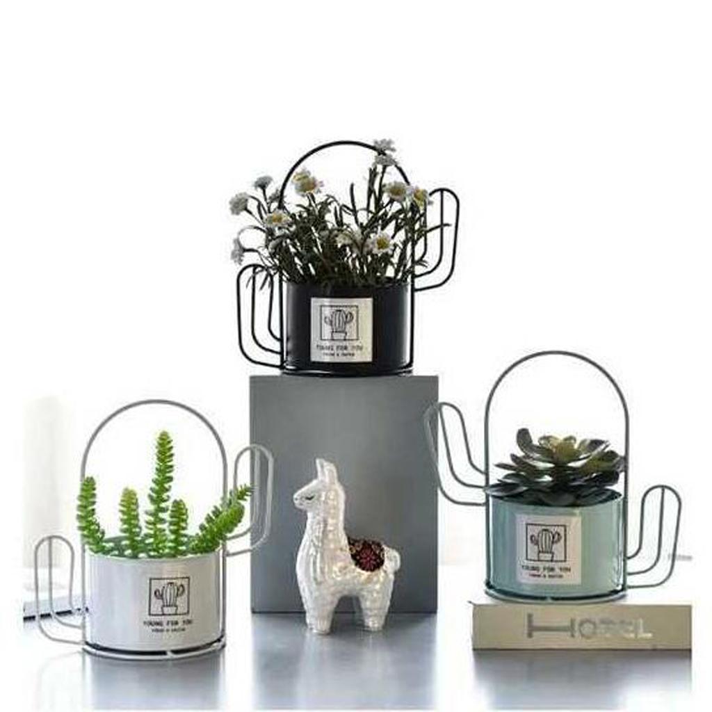 Maxbell  Nordic Style Cactus Shape Iron Flower Vase Minimalist Home Decor Black
