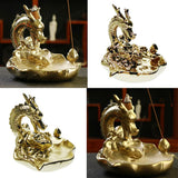 Max Dragon Incense Burners Smoke Backflow Cone Censer Stick Holder Bright Gold