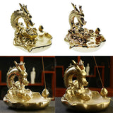 Max Dragon Incense Burners Smoke Backflow Cone Censer Stick Holder Bright Gold