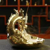 Max Dragon Incense Burners Smoke Backflow Cone Censer Stick Holder Bright Gold