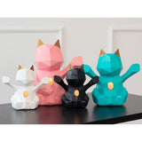 Max 3D Abstract Lucky Cat Sculpture Geometric Resin Animal Statue Decor Pink S
