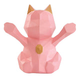Max 3D Abstract Lucky Cat Sculpture Geometric Resin Animal Statue Decor Pink S