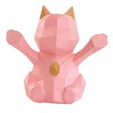Max 3D Abstract Lucky Cat Sculpture Geometric Resin Animal Statue Decor Pink S