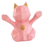 Max 3D Abstract Lucky Cat Sculpture Geometric Resin Animal Statue Decor Pink S