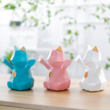 Max 3D Abstract Lucky Cat Sculpture Geometric Resin Animal Statue Decor Pink S