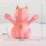 Max 3D Abstract Lucky Cat Sculpture Geometric Resin Animal Statue Decor Pink S