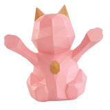 Max 3D Abstract Lucky Cat Sculpture Geometric Resin Animal Statue Decor Pink S