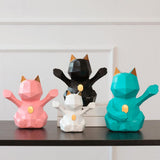 Max 3D Abstract Lucky Cat Sculpture Geometric Resin Animal Statue Decor Pink S