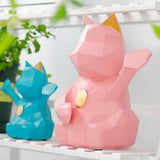 Max 3D Abstract Lucky Cat Sculpture Geometric Resin Animal Statue Decor Pink S