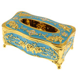 European Style Acrylic Tissue Box Luxurious Rose Napkin Cover Golden Blue