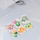 6pcs 13x13cm 3D Effect Anti Slip Waterproof Bathtub Sticker Succulent Plants
