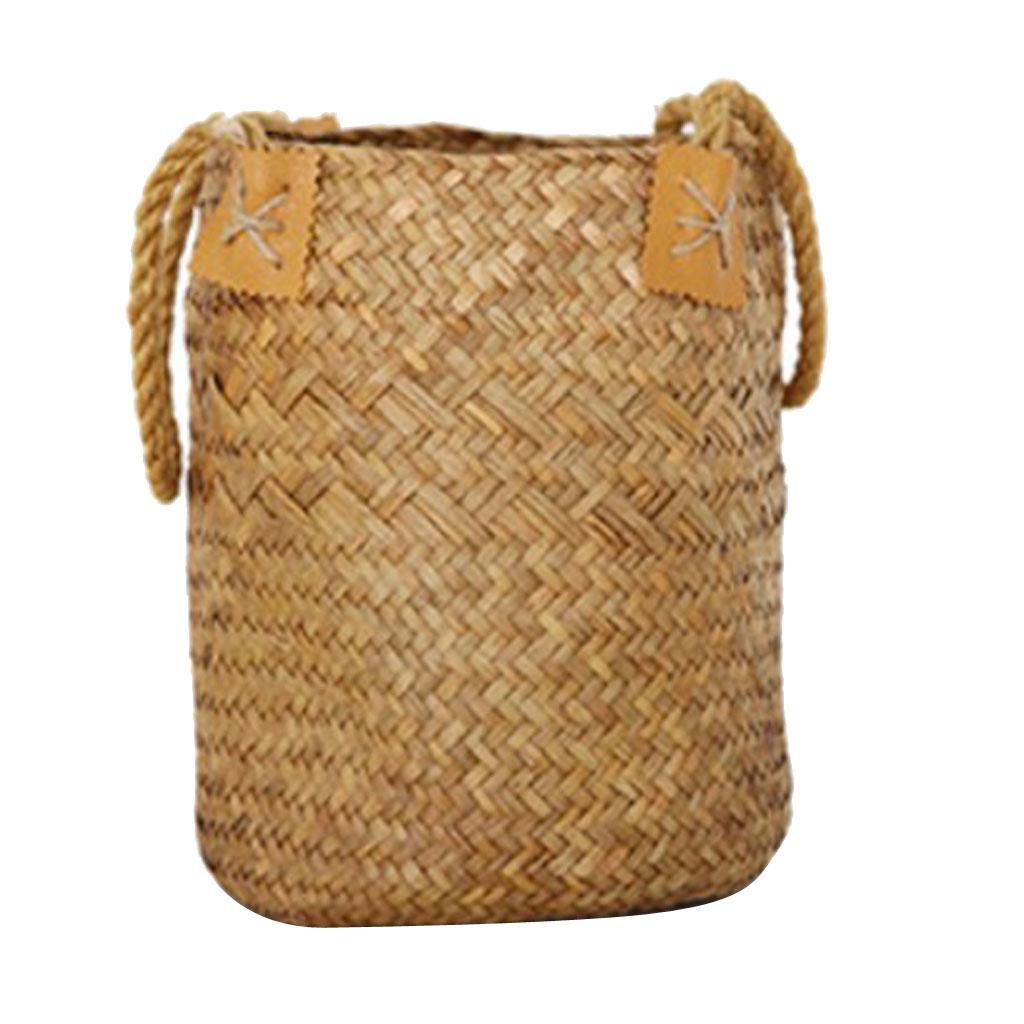 Max Natural Grass Woven Rattan Wicker Basket Garden Flower Pot Holder Yellow S