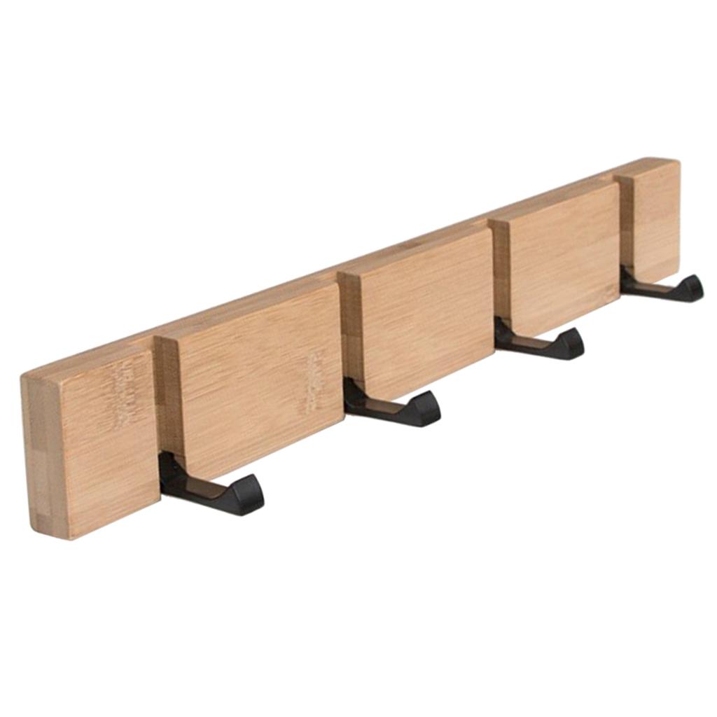 Maxbell  Foldable Wall Mounted Wooden Hook Robe Clothing Towel Hanger Nature 4 Hooks