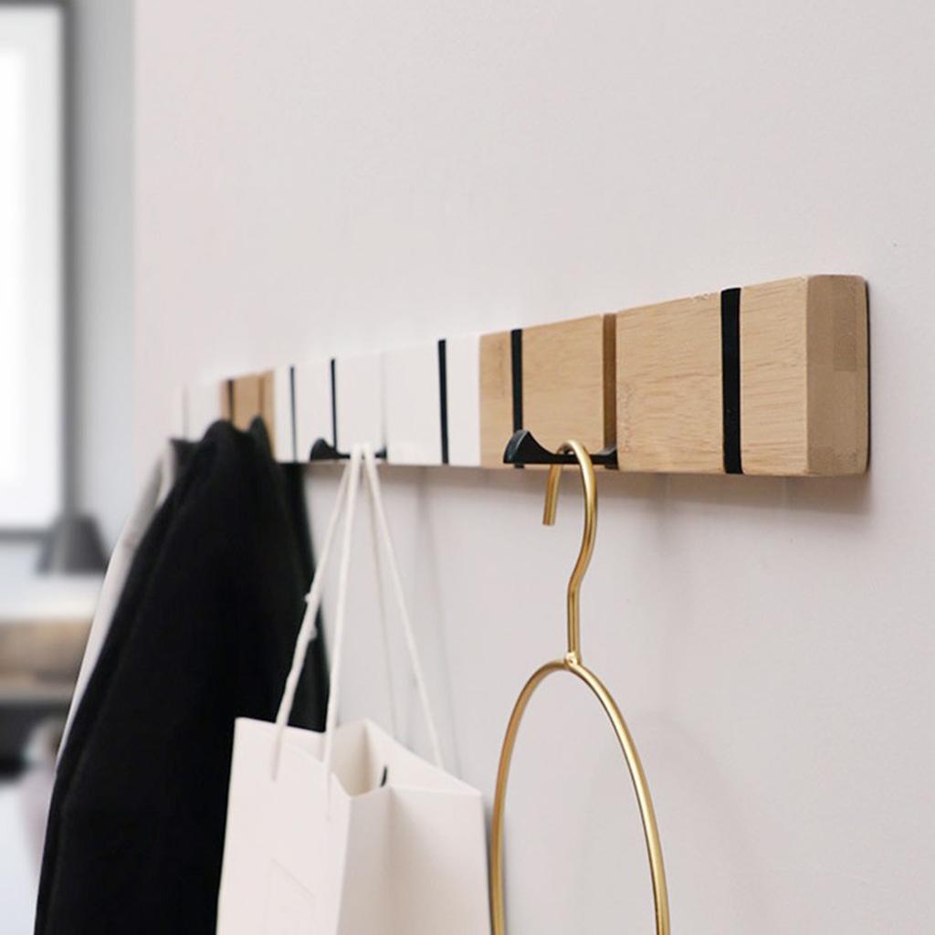 Maxbell  Foldable Wall Mounted Wooden Hook Robe Clothing Towel Hanger Nature 5 Hooks