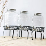 Glass Jar Drink Dispenser Metal Stand Basket Party Tea Wines Holder Black M