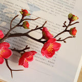 Artificial Silk Plastic Plum Bouquet Blossom Branch DIY Home Decor Red