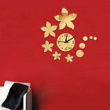 Max Fashion DIY Mirror Wall Creative Decoration Clock Bauhinia Flowers Golden - Aladdin Shoppers