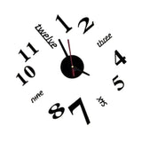 3D Mirror Wall Clock DIY Large Frameless Sticker Clock Black