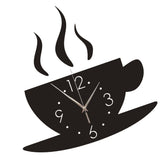 3D Mirror Wall Clock Coffee Pattern DIY Large Frameless Sticker Clock Black