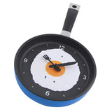 Creative Pan with Fried Egg Shape Wall Clock for Kitchen Bedroom Blue