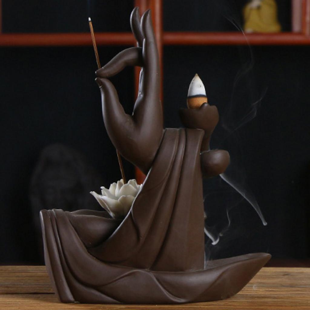 Maxbell Ceramic Tathagata Buddha Lotus Backflow Incense Burner Holder Lotus Style