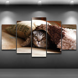 Max Modern 5 Panels Paintings on Canvas Wall Art Landscape Pet Cat