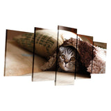 Max Modern 5 Panels Paintings on Canvas Wall Art Landscape Pet Cat