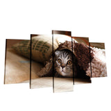 Max Modern 5 Panels Paintings on Canvas Wall Art Landscape Pet Cat