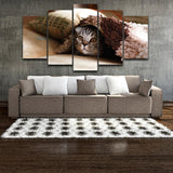 Max Modern 5 Panels Paintings on Canvas Wall Art Landscape Pet Cat