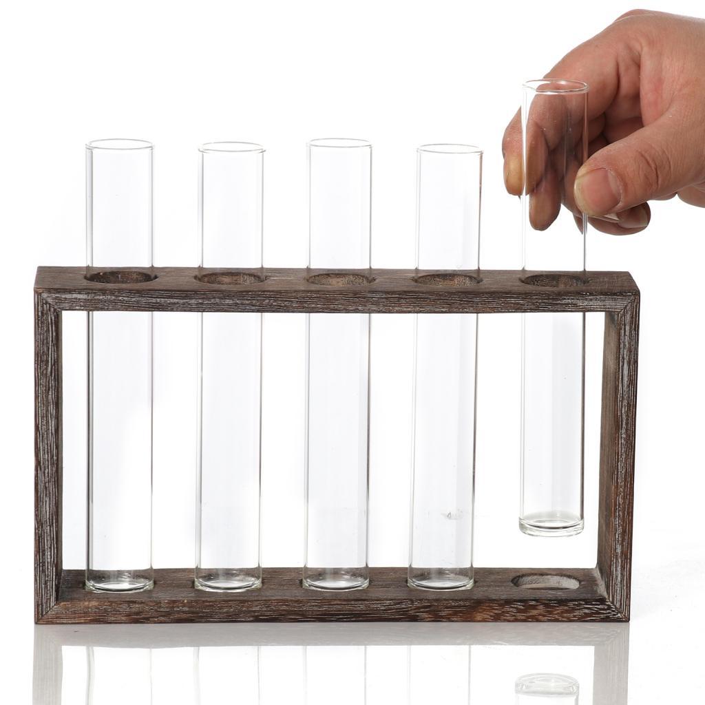 Maxbell  Test Tube Flower Vase ChairWooden Stand for Hydroponic Plant 5 Tube