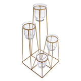 Max 4-Tier Golden Iron Standing Flower Plant Rack with 4 Glass Flower Vases