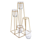Max 4-Tier Golden Iron Standing Flower Plant Rack with 4 Glass Flower Vases