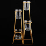 Max 4-Tier Golden Iron Standing Flower Plant Rack with 4 Glass Flower Vases
