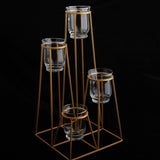 Max 4-Tier Golden Iron Standing Flower Plant Rack with 4 Glass Flower Vases
