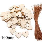 100pcs Unfinished Wooden Heart Slices Cutout Pendant Wedding Decor