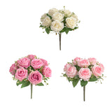 Maxbell Cloth Fake Rose Flowers Bunch 9 Heads f/ Wedding Party Home Decor White